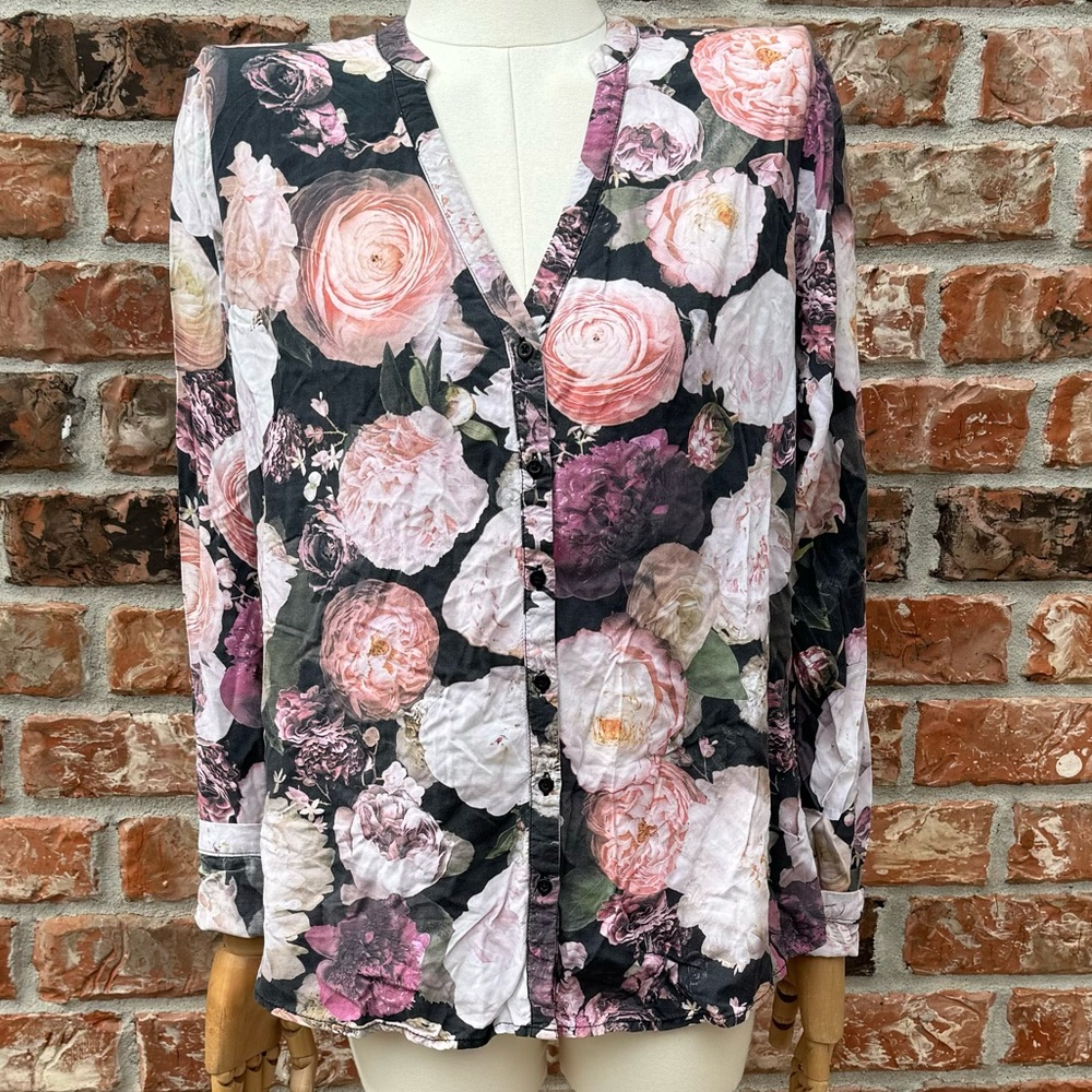 90s vintage EDC rose pattern button-down long sleeve top / S / EUC